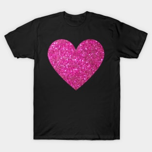 Hot Pink Faux Glitter Heart T-Shirt